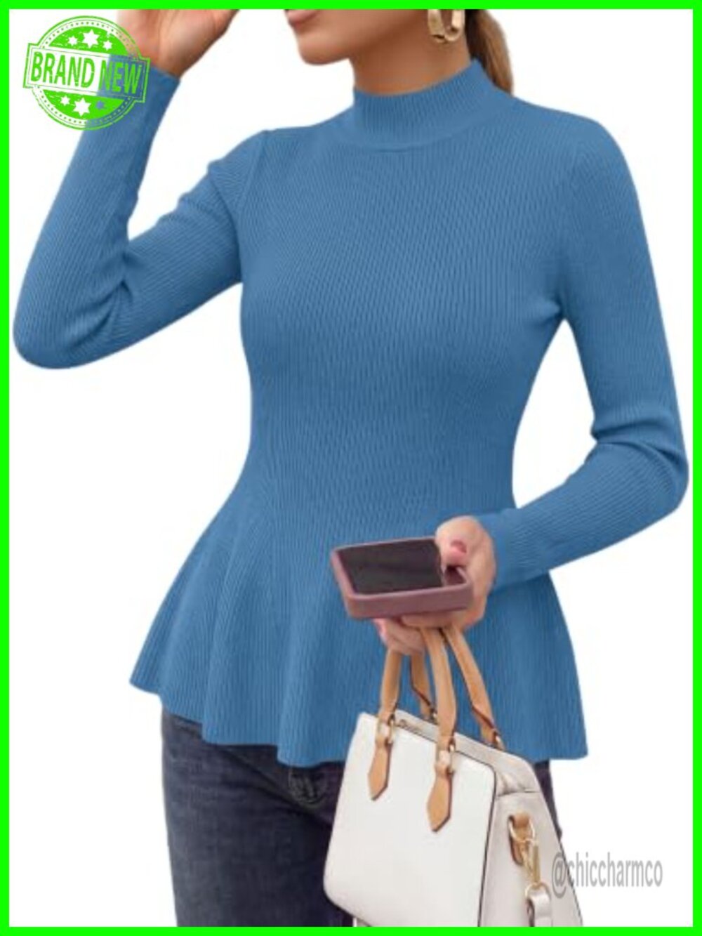 Women's Long Sleeve Peplum Sweater Ribbed Knit Pullover